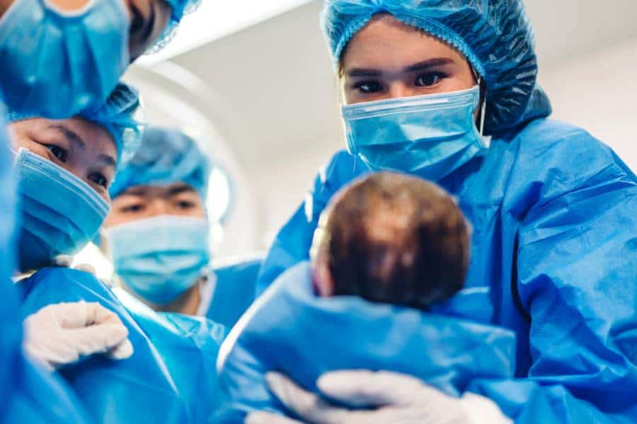 Birth of the baby by Cesarean Section